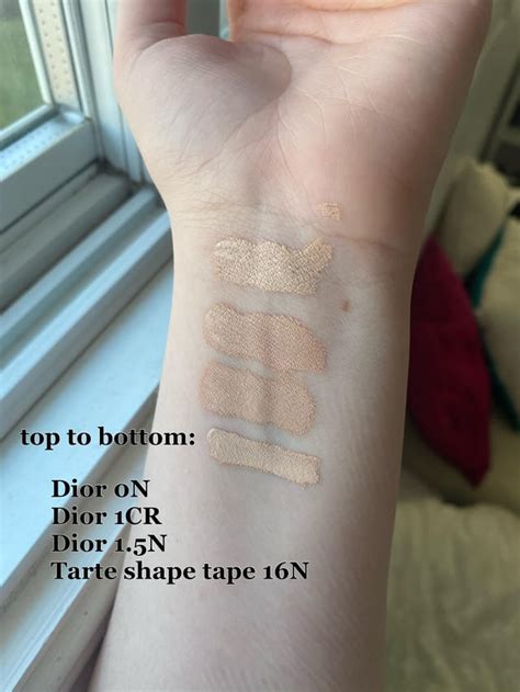 Swatch Comparison of Dior concealer shades 0N, 1CR & 1.5N